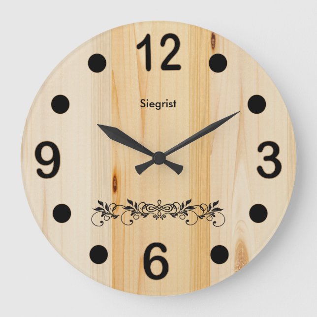 Personalize Butcher Block Wood Large Clock (Front)