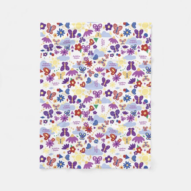 Personalize Butterfly Garden Fun Shapes White Fleece Blanket (Front)