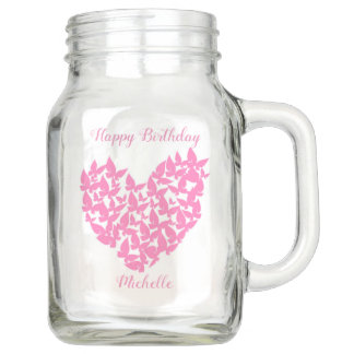 personalize butterfly heart pink birthdaymason jar