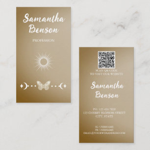 Personalize Butterfly Moon Sun Beige QR Code  Business Card