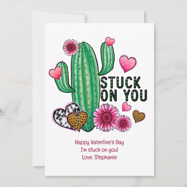 Personalize Cactus Pink Heart Valentine's Day Card (Front)
