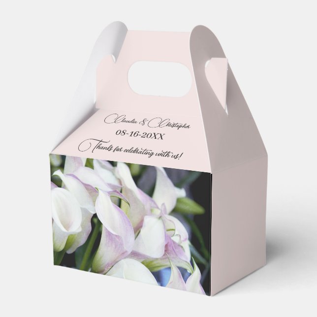 Personalize Calla Lily Foliage Petal Pink Wedding Favor Box (Front Side)