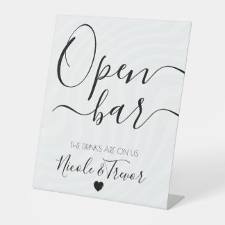Personalize: Calligraphy Heart White Wave Open Bar Pedestal Sign