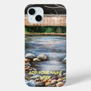 PERSONALIZE CALM WATER Painting Blue Earth Tones  iPhone 15 Mini Case