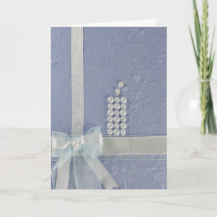 Personalize Candle with white pearls, bow Baptism Card