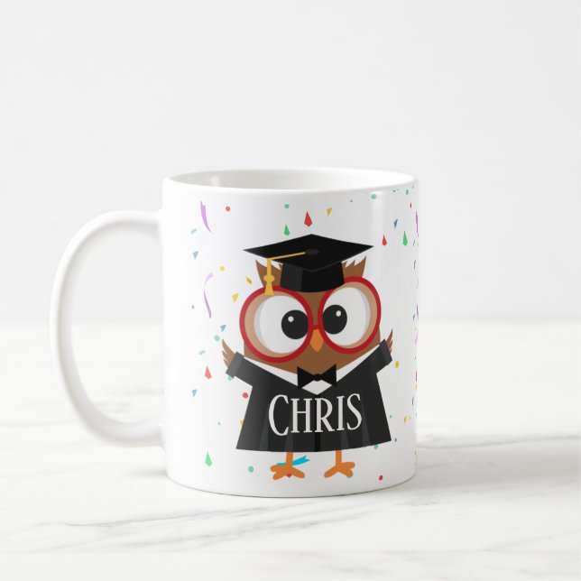 Personalize cap and gown owl graduation mug (Left)