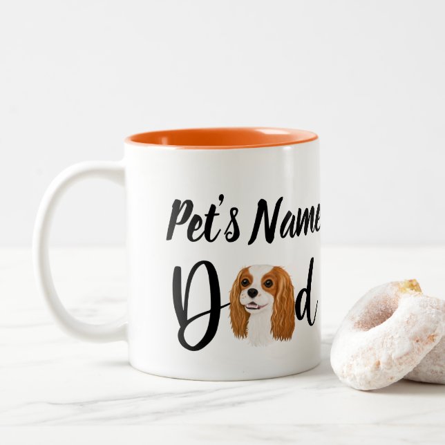  Personalize Cavalier King Charles Spaniel Dad Two-Tone Coffee Mug (With Donut)