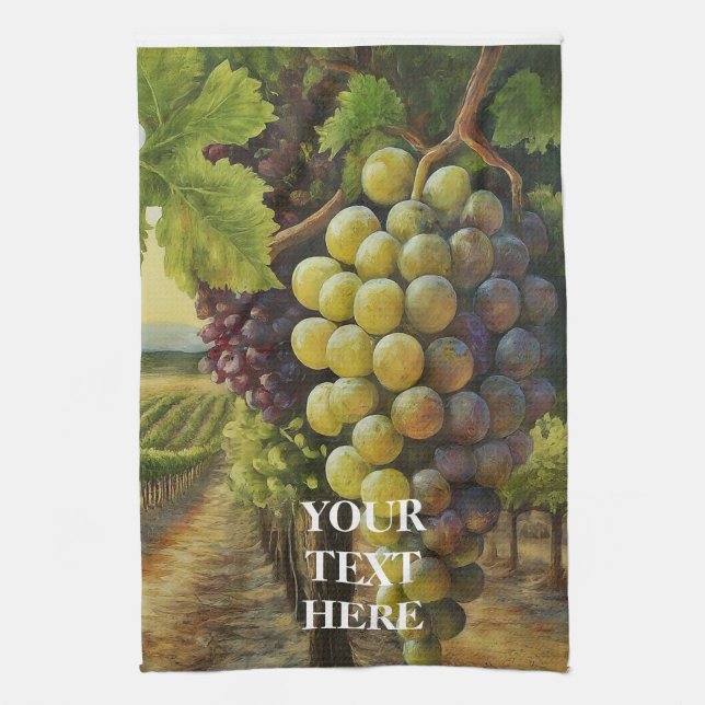 Personalize Change Words Fresh Grapes Fun Vineyard Kitchen Towel (Vertical)