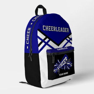 Personalize Cheerleader   Blue, Black, White Printed Backpack