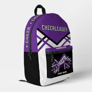 Personalize Cheerleader   Purple, Black, White Printed Backpack
