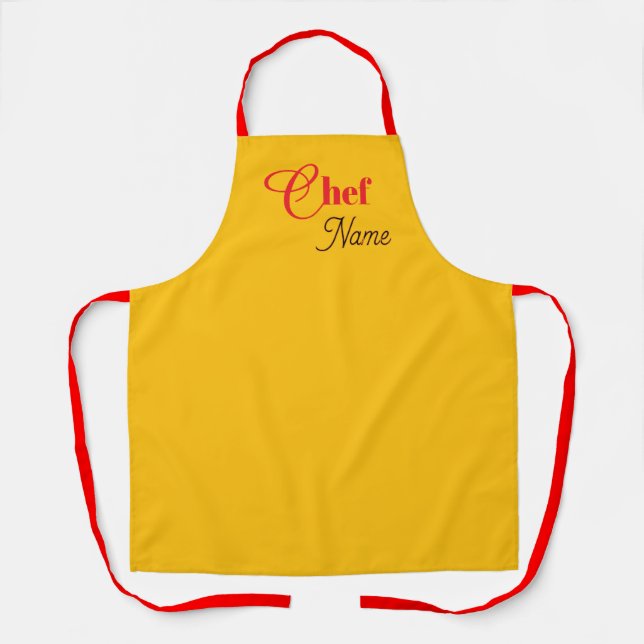 Personalize CHEF Yellow Kitchen Catering Red Strap Apron (Front)