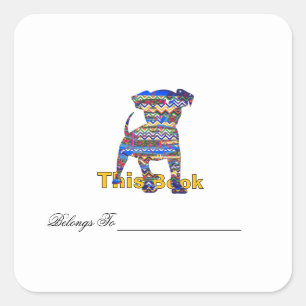 Personalize Chevron Pattern Dog Bookplate  Square Sticker