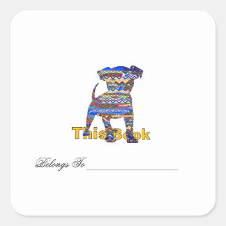 Personalize Chevron Pattern Dog Bookplate Square Sticker