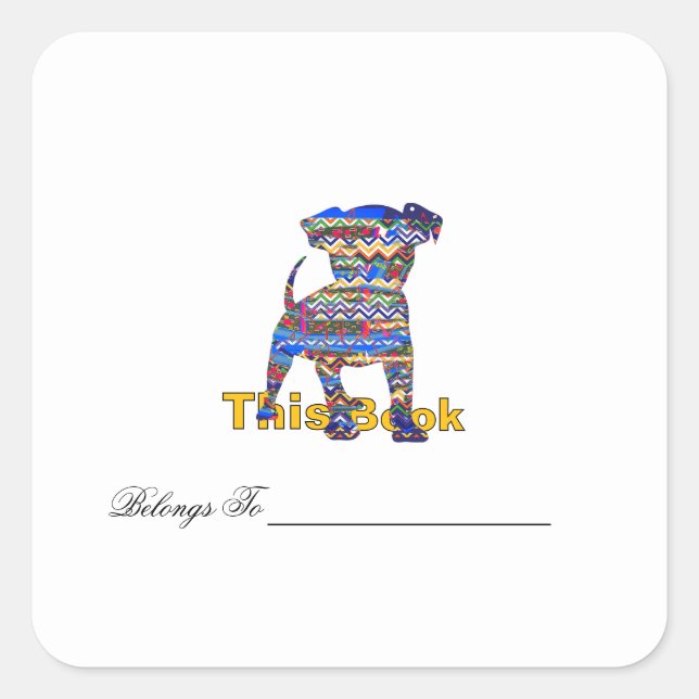 Personalize Chevron Pattern Dog Bookplate  Square Sticker (Front)