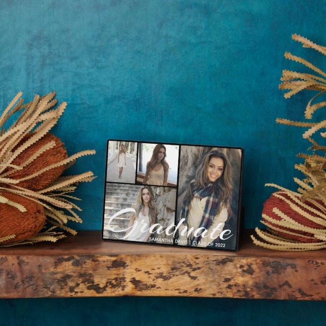 Personalize Chic Black Photo Collage Plaque (Side)