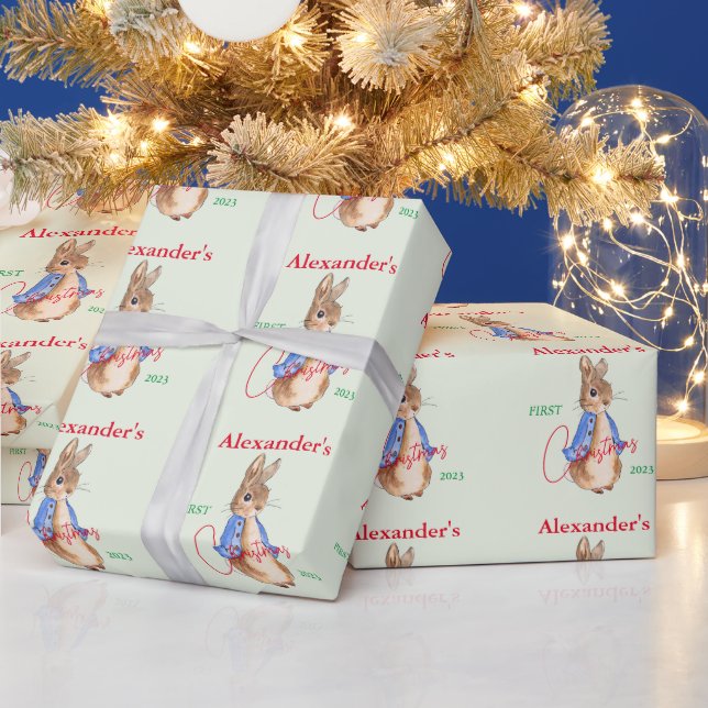Personalize Child's name Peter the Rabbit 1st Xmas Wrapping Paper (Holidays)