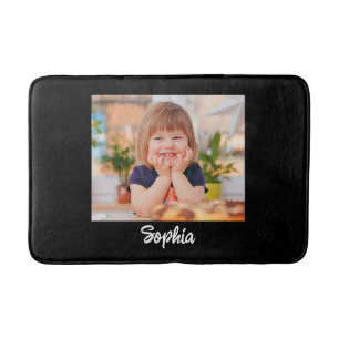Personalize Child's Photo & Name, Black Bath Mat