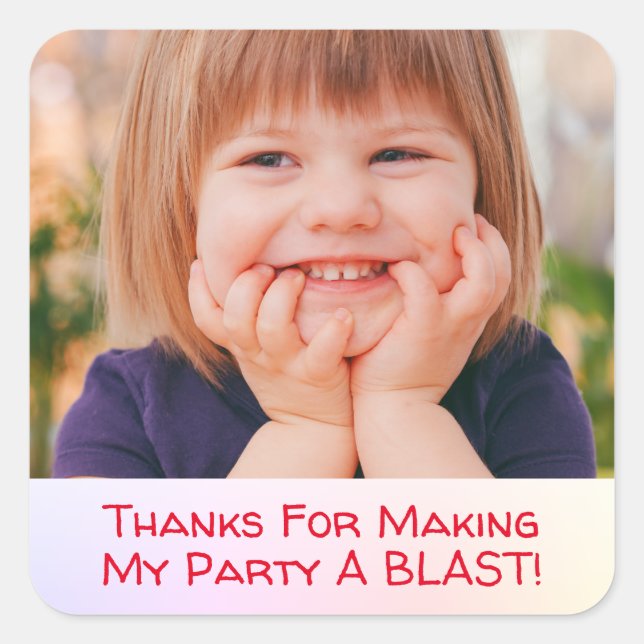 Personalize Child's Photo, Thank You Message Square Sticker (Front)