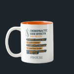 Personalize Chiropractic Side Effects Novelty Two-Tone Coffee Mug<br><div class="desc">Chiropractor gag coffee mug for your favourite brew. The design on the mug says "Chiropractic Side Effects May Include... .Fewer Headaches, Less Stress.." Great for when you've adjusted a few bones and want to relax, put your feet up and sip your favourite beverage, tea, coffee or hot chocolate. Add a...</div>