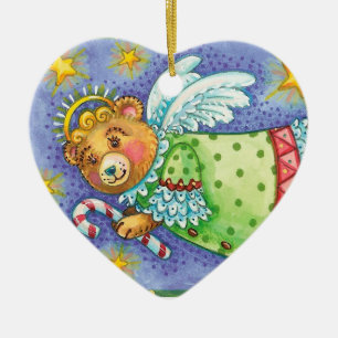 Personalize Christmas Angel Bear Folk Art Ornament