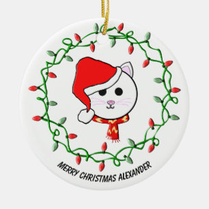 Personalize Christmas Cat Ceramic Ornament