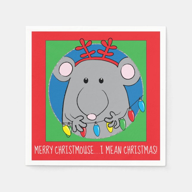Personalize Christmas Cocktail Napkins Christmouse (Front)