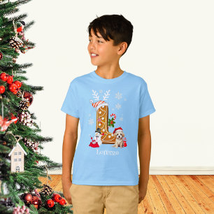 Personalize Christmas Gingerbread Alphabet L Boy T-Shirt