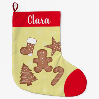 Personalize Christmas gingerbread cookies Large Christmas Stocking
