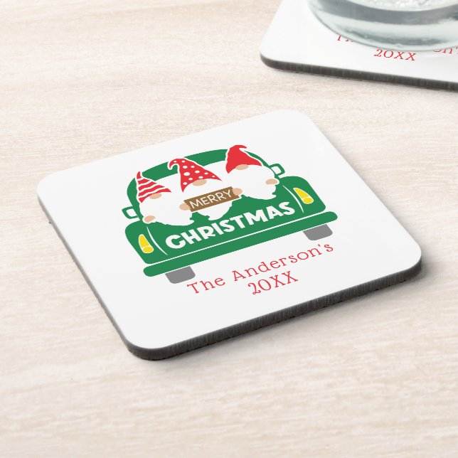 Personalize Christmas Gnomes Truck Christmas Coaster (Left Side)