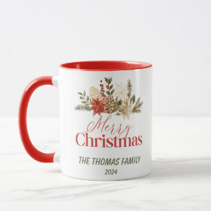 Personalize Christmas Gold Floral Merry Christmas Mug
