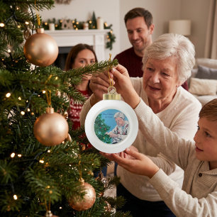 Personalize Christmas greeting from NANNY/GRAMMY Ceramic Ball Christmas Ornament