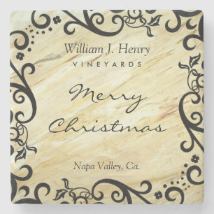 Personalize Christmas Marble Scroll Wine Stone Coaster