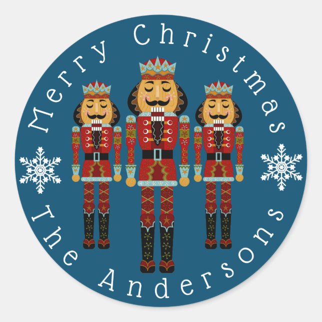 Personalize Christmas Nutcrackers Classic Round Sticker (Front)