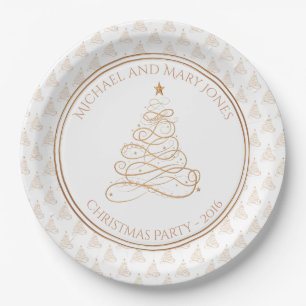 Personalize: "Christmas Party" Golden Tree Paper Plate