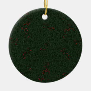 Personalize Christmas Pine Needles/Red Berries Ceramic Ornament