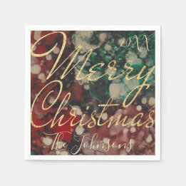 Personalize Christmas Red Green Gold Design Napkin