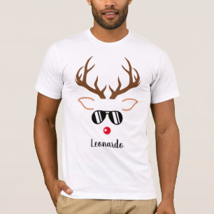 Personalize Christmas Reindeer sunglasses red nose T-Shirt
