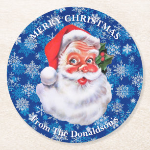Personalize Christmas Santa Claus Family Name 6 Round Paper Coaster