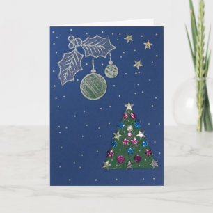 Personalize Christmas shine and holly twig Holiday Card