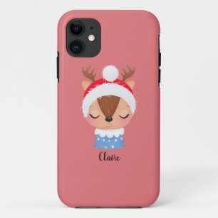 Personalize Christmas Sleeping Reindeer Face iPhone 11 Case