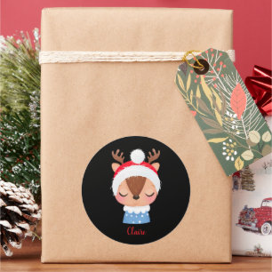 Personalize Christmas Sleeping Reindeer Face Classic Round Sticker