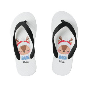 Personalize Christmas Sleeping Reindeer Face Kid's Flip Flops