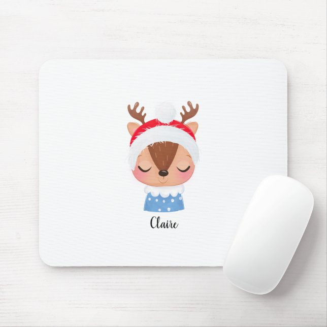 Personalize Christmas Sleeping Reindeer Face Mouse Pad (With Mouse)