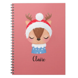 Personalize Christmas Sleeping Reindeer Face Notebook