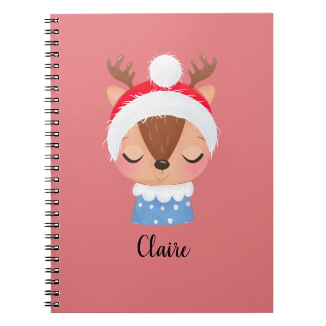 Personalize Christmas Sleeping Reindeer Face Notebook (Front)