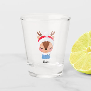 Personalize Christmas Sleeping Reindeer Face Shot Glass