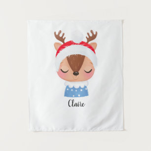 Personalize Christmas Sleeping Reindeer Face Tapestry