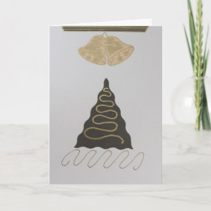 Personalize Christmas tree and gold bells Holiday Card