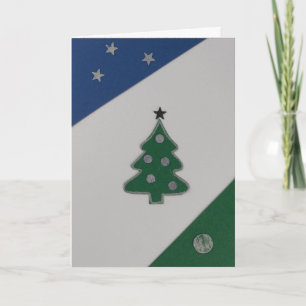 Personalize Christmas tree, blue sky, green grass Holiday Card