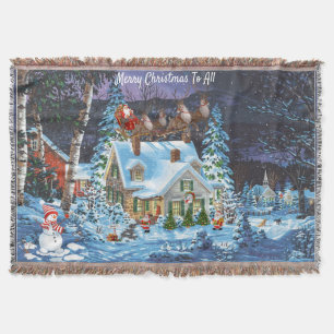 Personalize Christmas Winter Scene Santa Sleigh Th Throw Blanket
